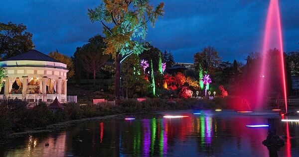 Mit Lichtern und Farben wird das abendliche Blühende Barock in Szene gesetzt. Mit Lichtern und Farben wird das abendliche Blühende Barock in Szene gesetzt.