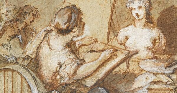 Im Fokus der Ausstellung steht die französische Grafik des 18. Jahrhunderts: Michel-François Dandré-Bardon, Junger Künstler beim Im Fokus der Ausstellung steht die französische Grafik des 18. Jahrhunderts: Michel-François Dandré-Bardon, Junger Künstler beim Zeichnen einer weiblichen Büste, um 1765.