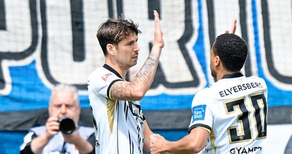 Jubelt über sein Tor für den Bundesliga-Aufsteiger Elversberg: Maximilian Rohr. Jubelt über sein Tor für den Bundesliga-Aufsteiger Elversberg: Maximilian Rohr.