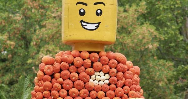 Das Legomännchen hat sich einen Platz in der Kürbisausstellung gesichert.
