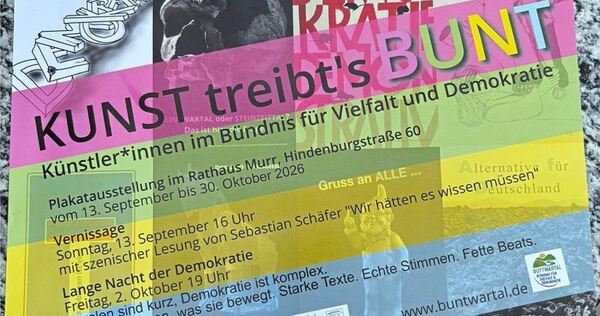 Die Veranstaltungsplakate für die Kunstaktion im Murrer Rathaus sind bereits gedruckt. Bürgermeister Torsten Bartzsch schob der Die Veranstaltungsplakate für die Kunstaktion im Murrer Rathaus sind bereits gedruckt. Bürgermeister Torsten Bartzsch schob der Ausstellung jedoch einen Riegel vor.