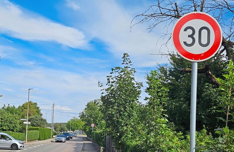 An dieser Stelle der Ensinger Ortsdurchfahrt gilt Tempo 30. Nur wenige Meter weiter darf 50 gefahren werden. An dieser Stelle der Ensinger Ortsdurchfahrt gilt Tempo 30. Nur wenige Meter weiter darf 50 gefahren werden.