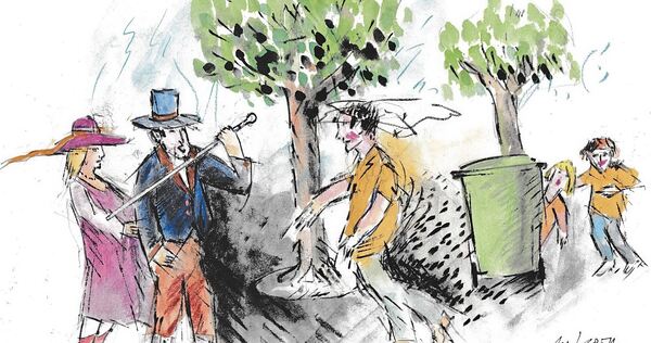 Gottlob Schneider begegnet beim Sonntagsspaziergang dem betrunkenen Wilhelm Unterkofler. Gottlob Schneider begegnet beim Sonntagsspaziergang dem betrunkenen Wilhelm Unterkofler.