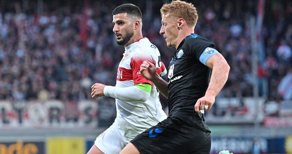 Laurin Curda (rechts) trifft zum zweiten Mal innerhalb von 18 Tagen auf Deniz Undav und den VfB Stuttgart. Laurin Curda (rechts) trifft zum zweiten Mal innerhalb von 18 Tagen auf Deniz Undav und den VfB Stuttgart.
